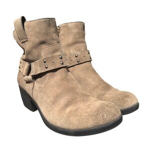 Korks Kork-Ease Cassandra Suede Ankle Boots Harness Distressed Leather‎ Tan 7